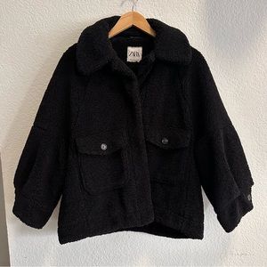 Zara Oversized Sherpa Jacket - Black - XS
